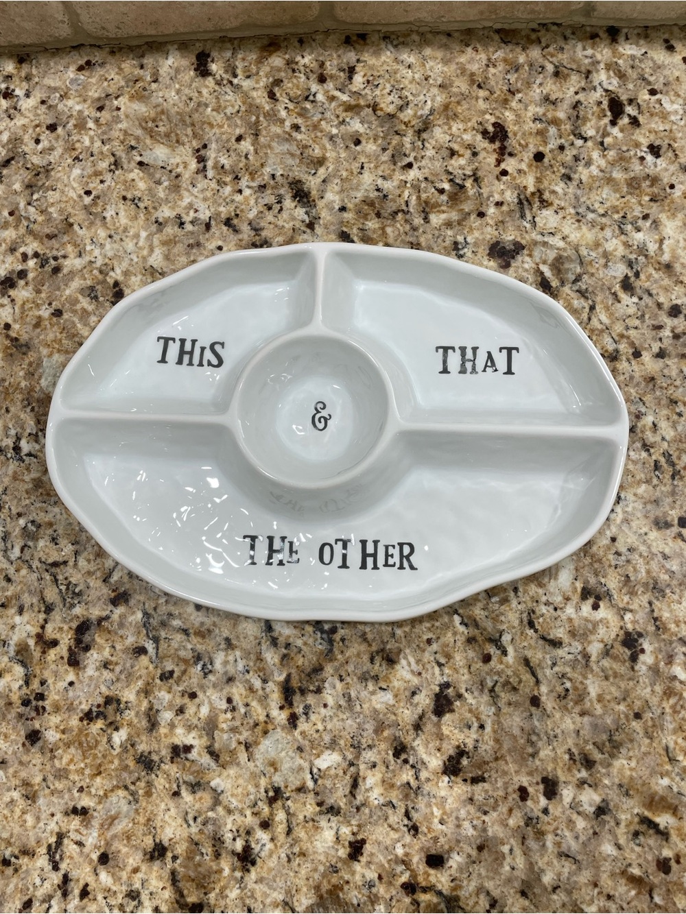White Ceramic Sectioned Serving Platter with 'This, That & The Other' Lettering